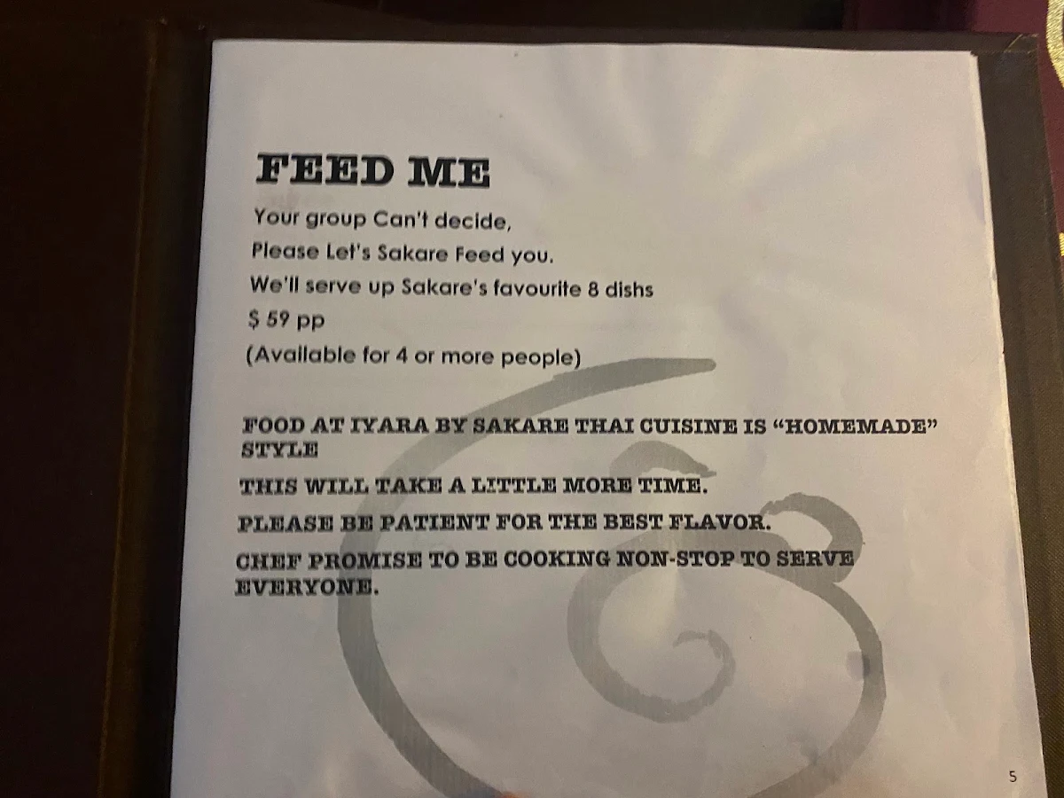 Menu, Iyara By Sakare Thai cuisine
