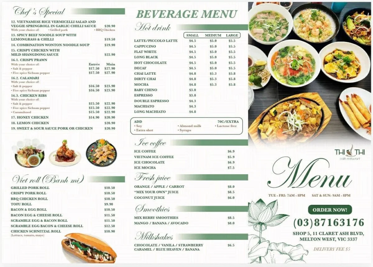 Menu, ThiThi Cafe Restaurant
