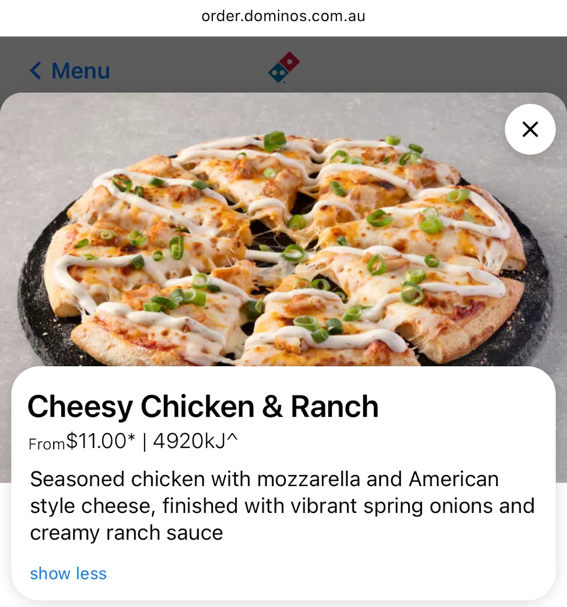 Menu, Domino's Pizza Mascot