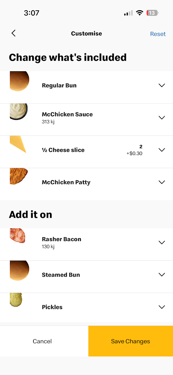 Menu, McDonald's Pooraka