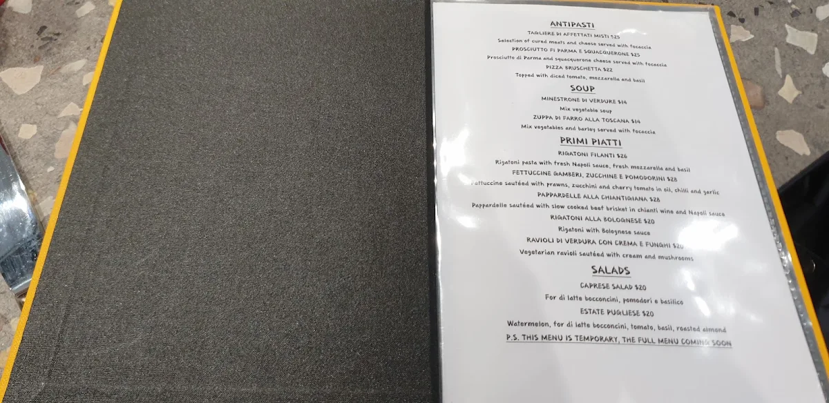 Menu, Focacceria Pugliese