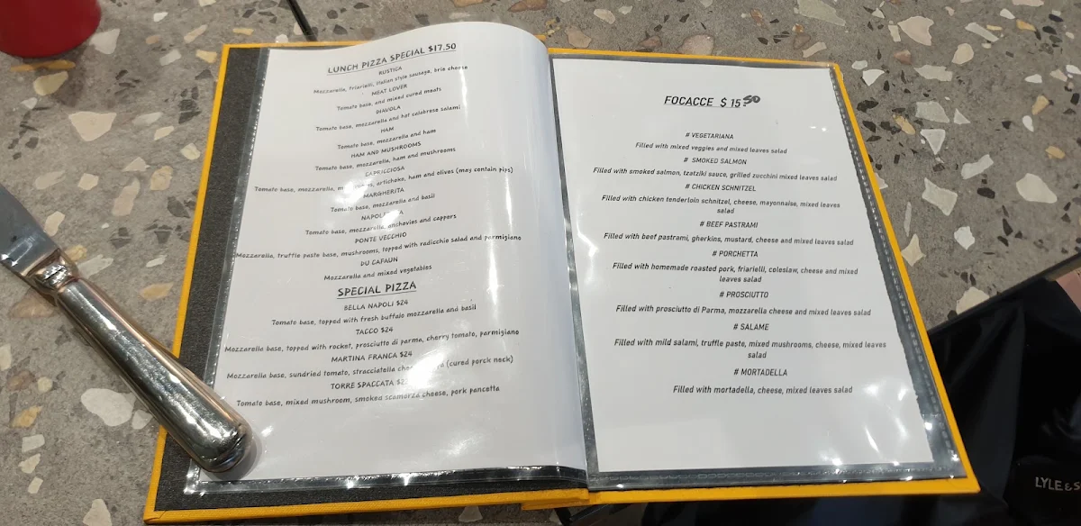 Menu, Focacceria Pugliese