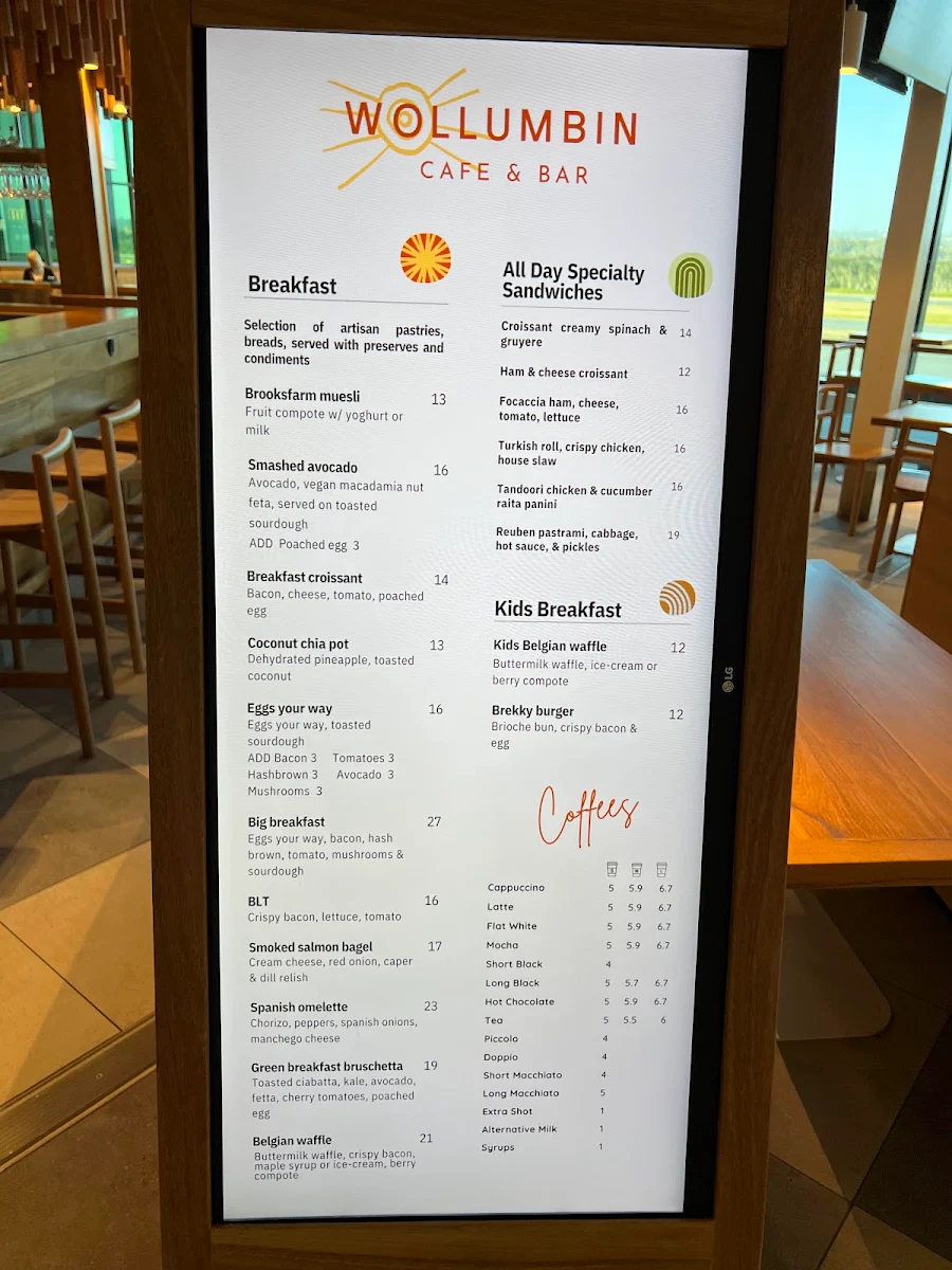 Menu, Wollumbin Cafe & Bar Gold Coast Airport