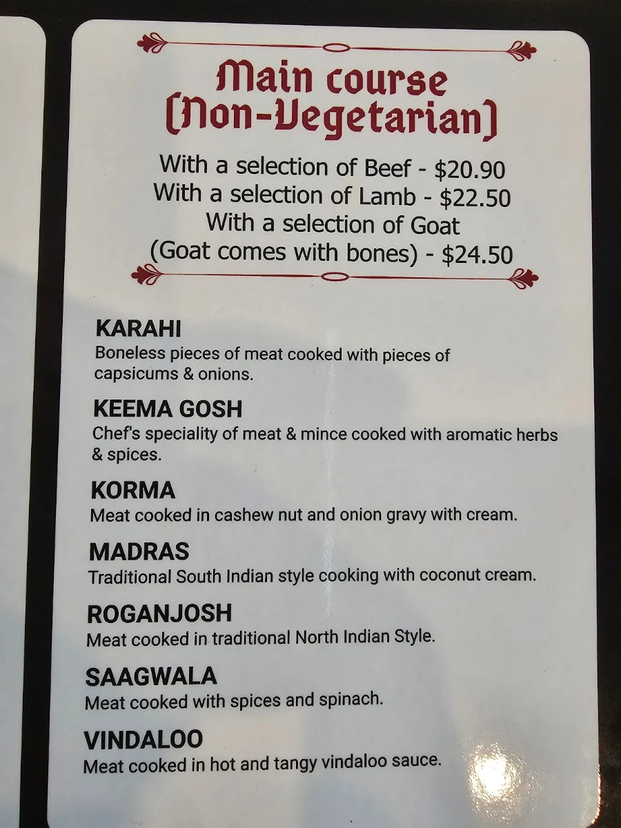 Menu, Haveli Junction Indian Cuisine