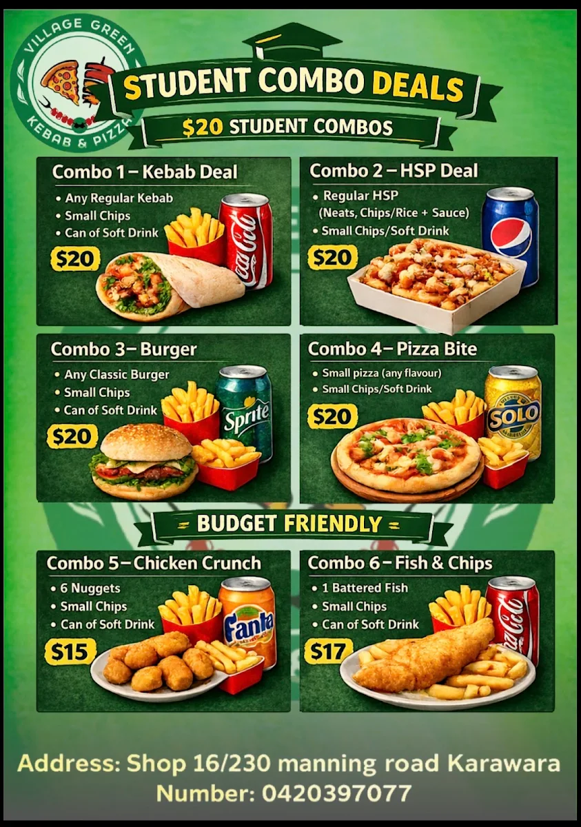 Menu, Village Green Kebab & Pizza