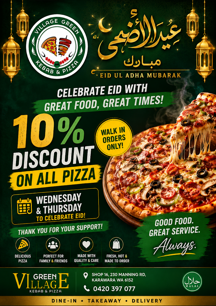 Menu, Village Green Kebab & Pizza