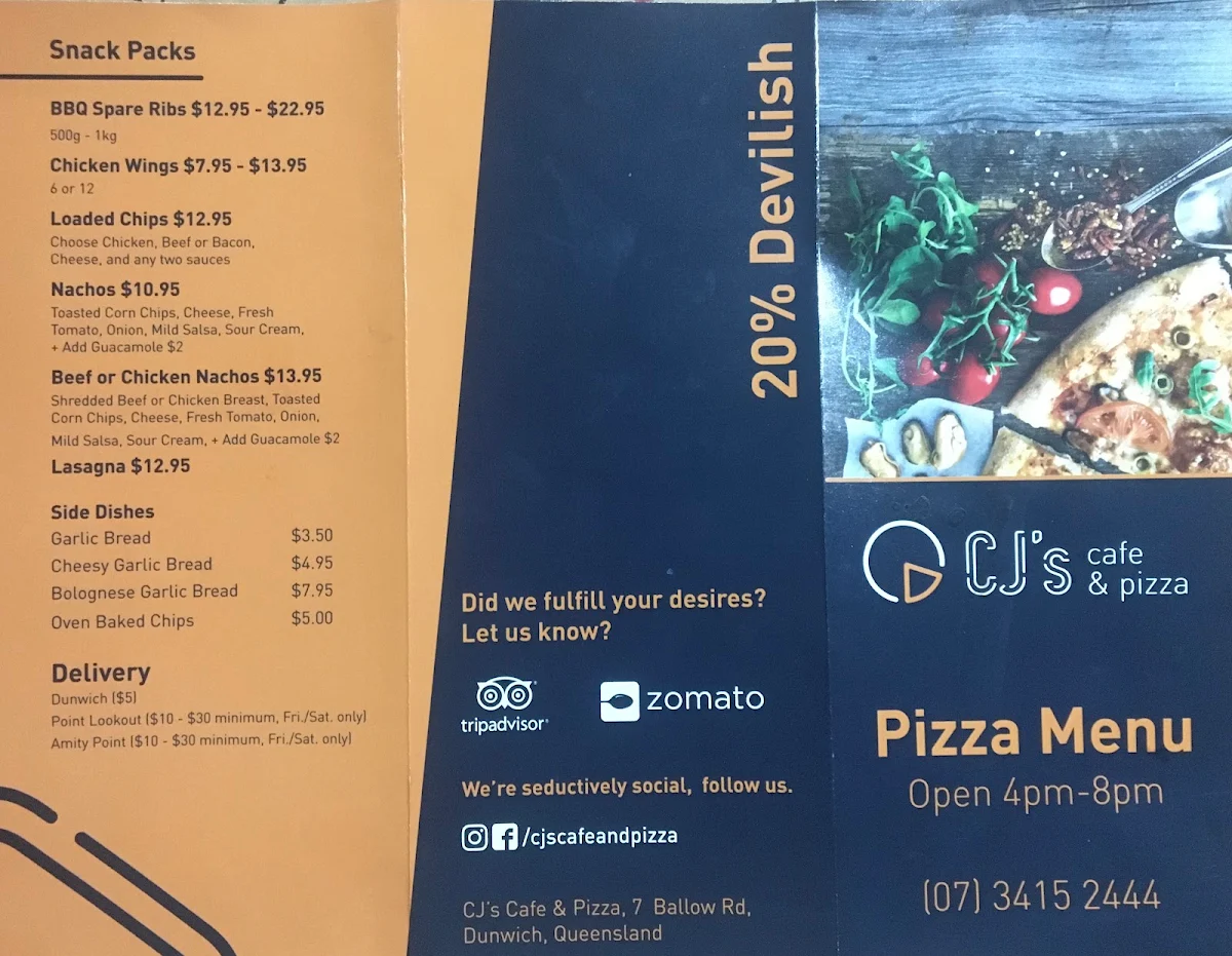 Menu, Straddie Kebab and Pizza