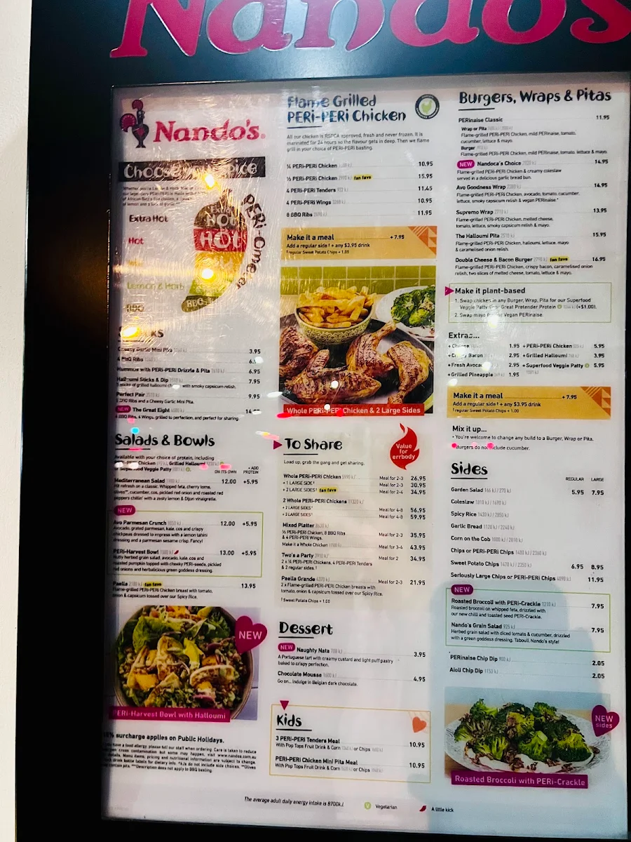 Menu, Nando's Werribee