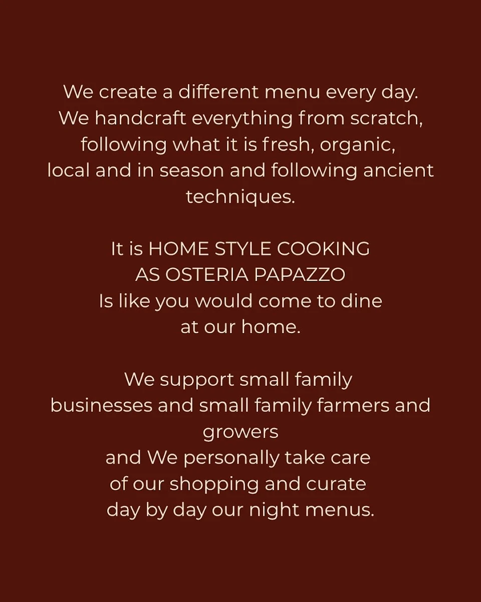 Menu, Osteria Papazzo, Caffe' Cucina & Vino