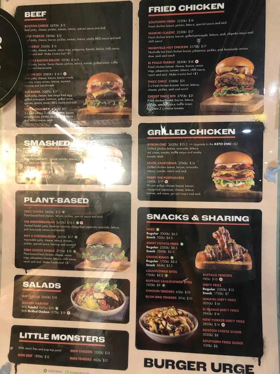Menu, Burger Urge (Kelvin Grove)