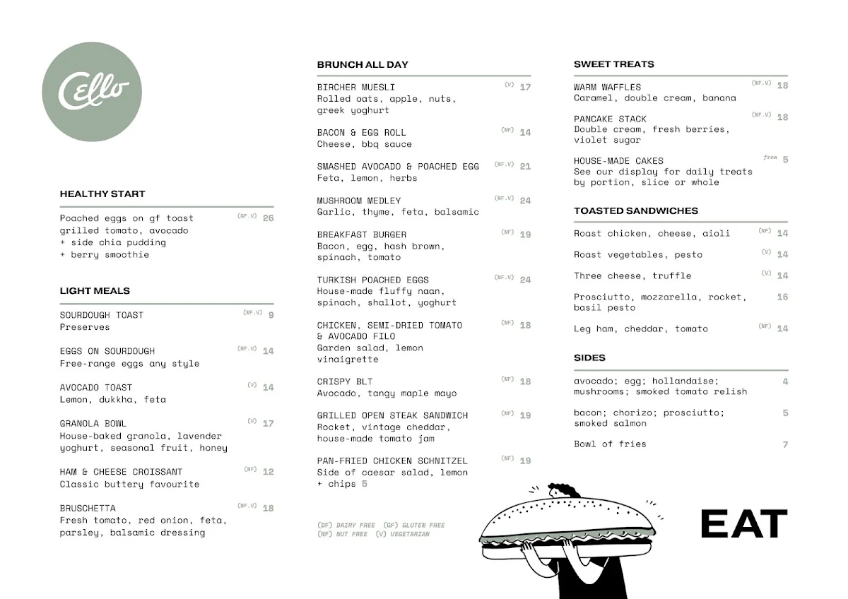 Menu, Cello