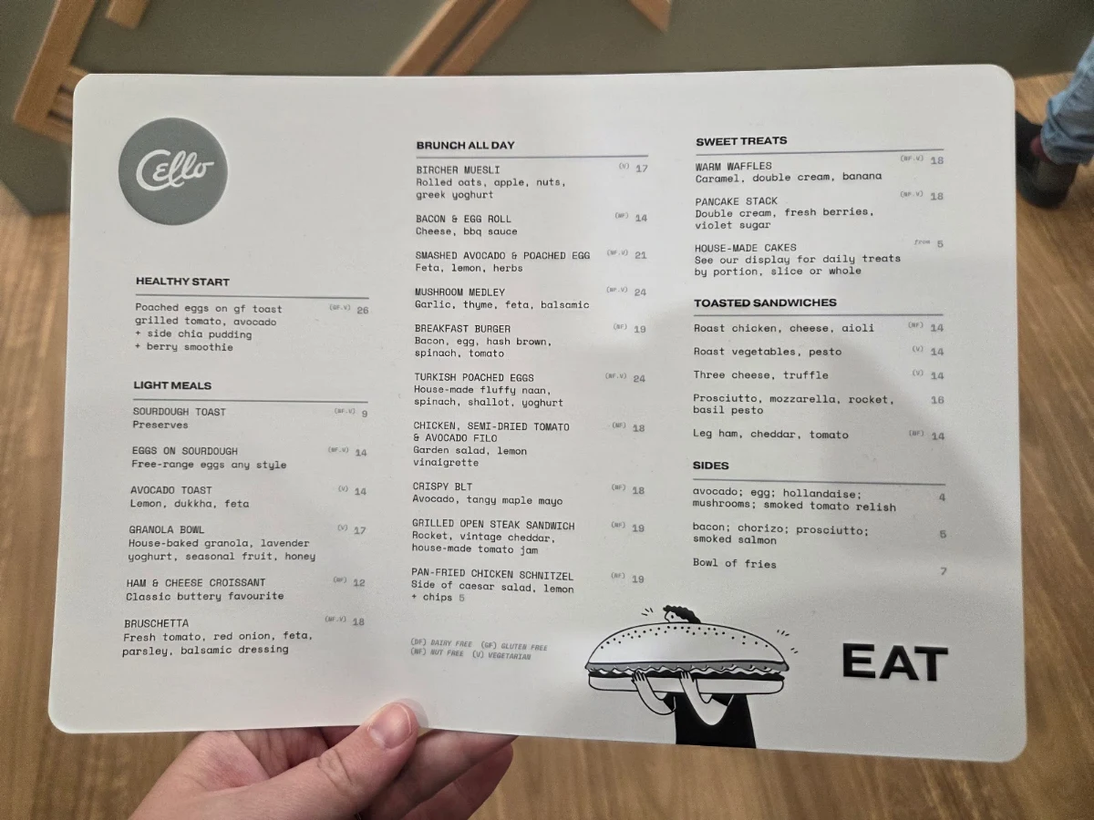Menu, Cello