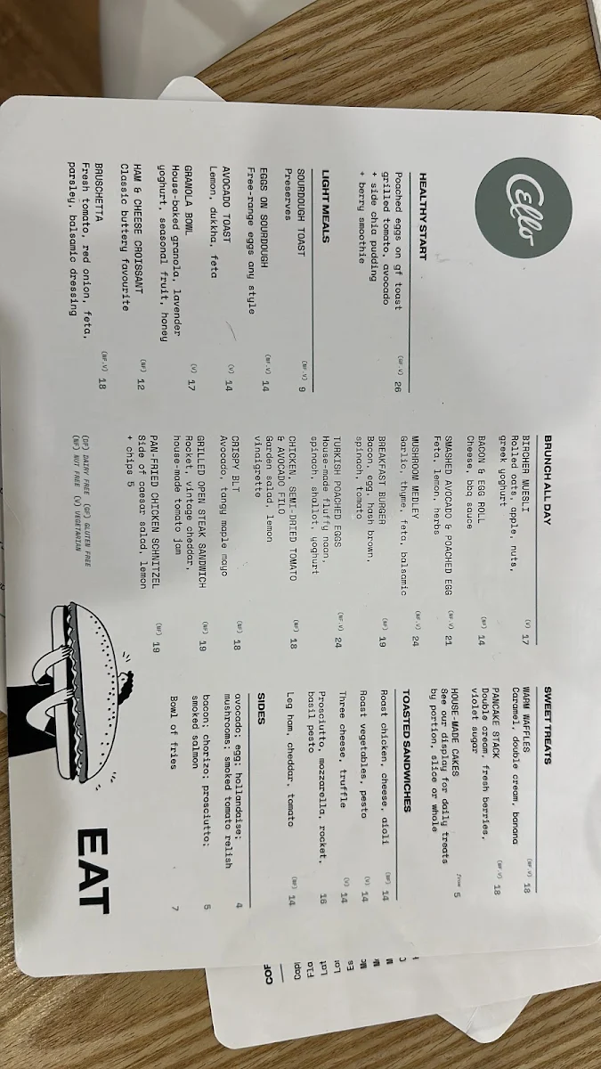 Menu, Cello