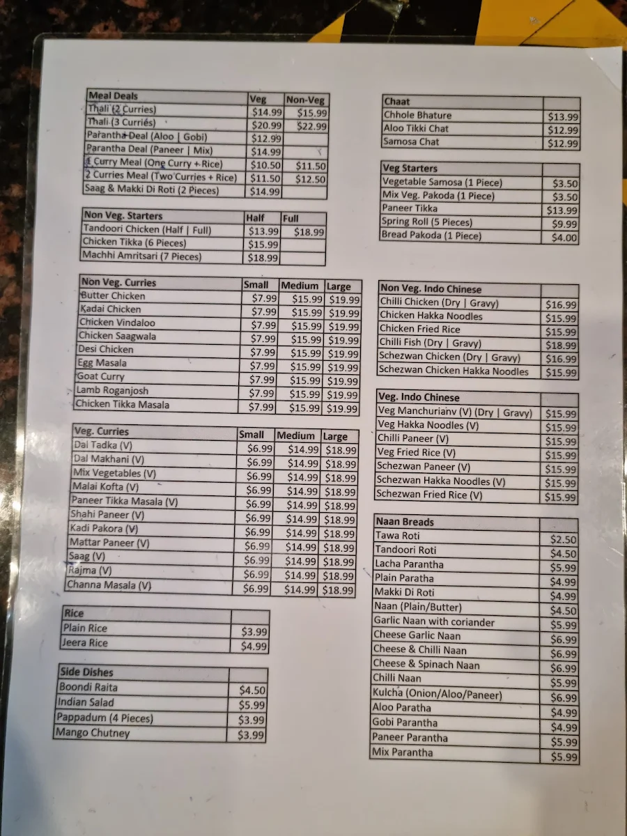 Menu, Punjabi Rasoi