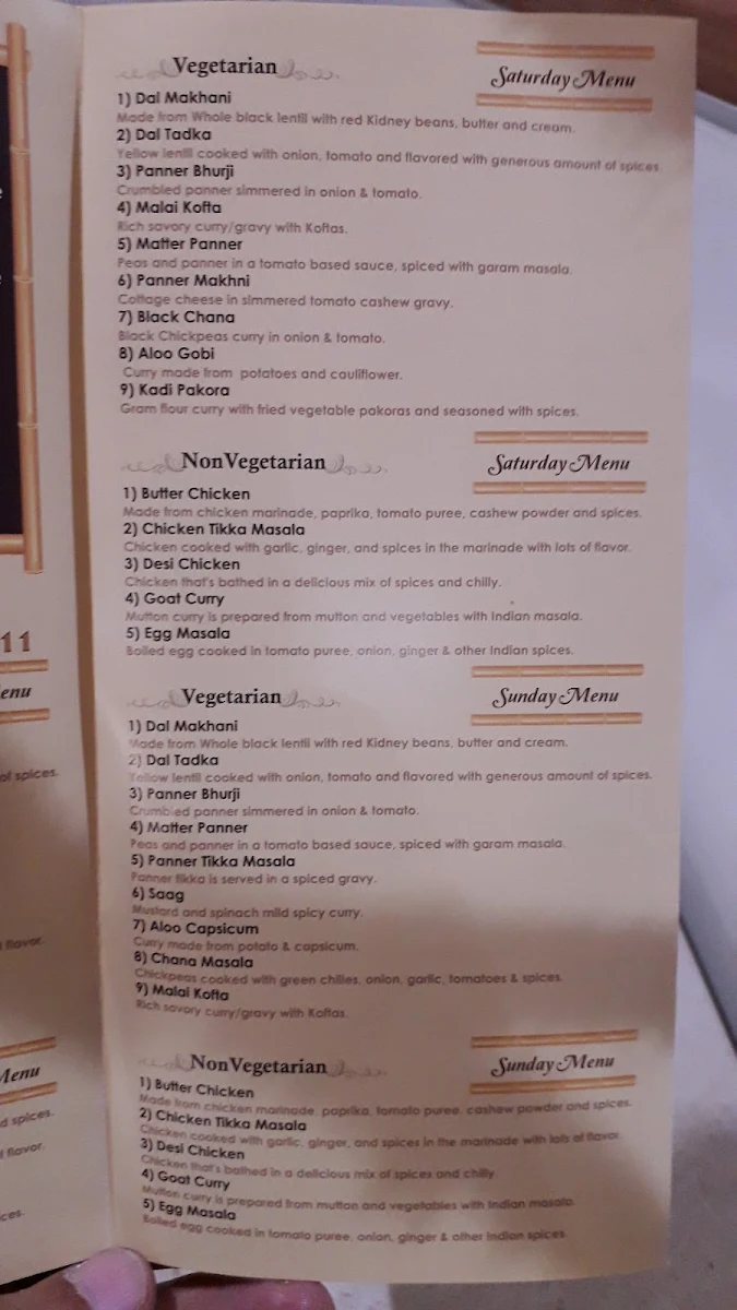 Menu, Punjabi Rasoi