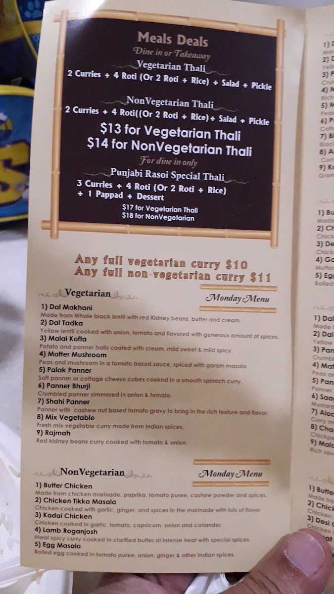 Menu, Punjabi Rasoi