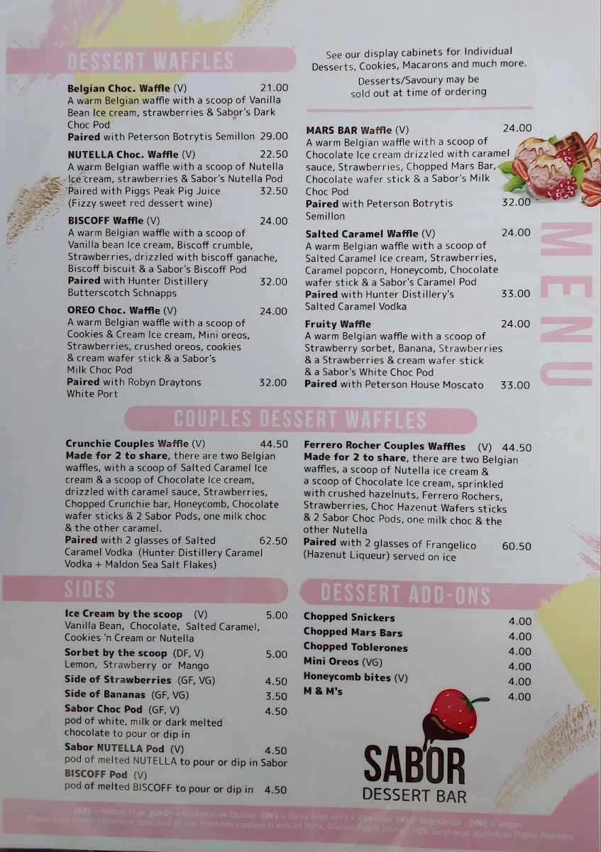 Menu, Sabor Dessert Bar