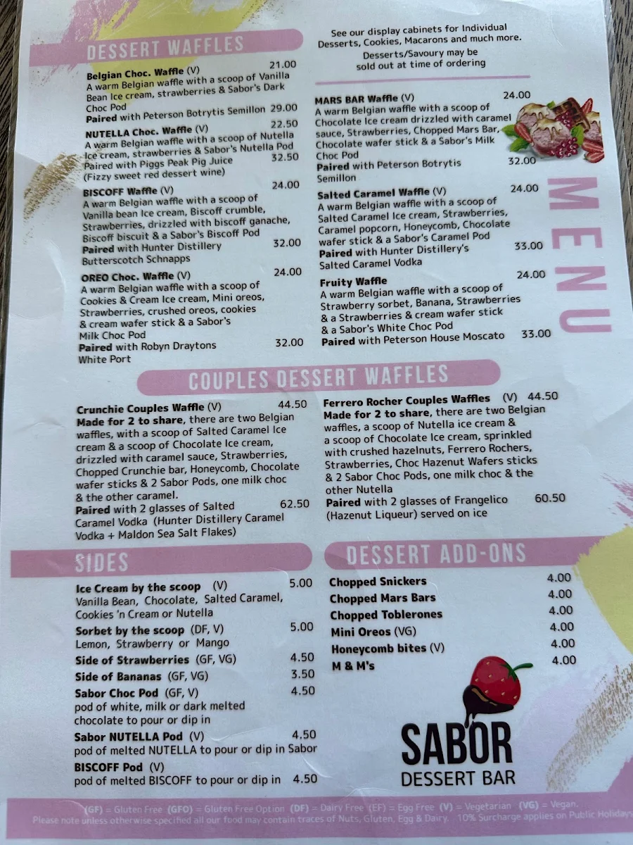Menu, Sabor Dessert Bar