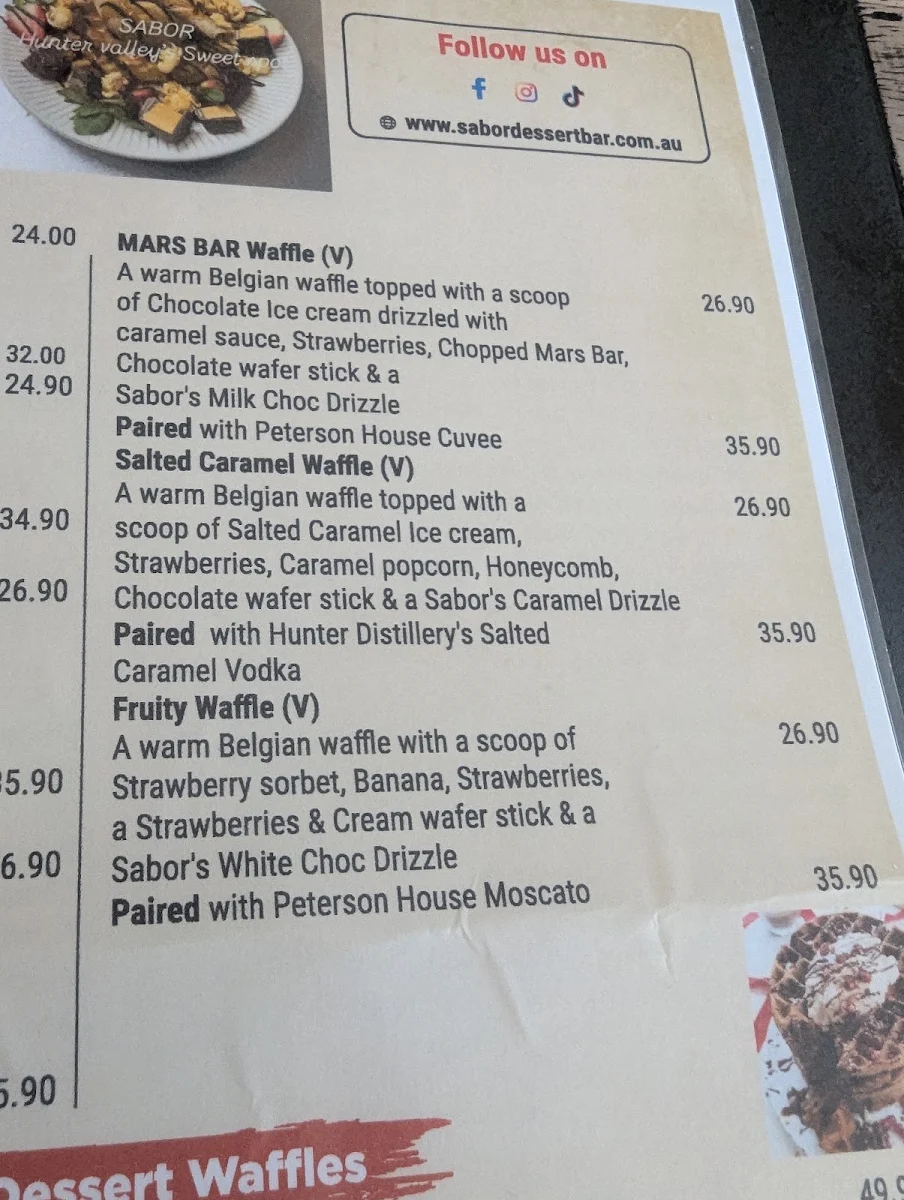 Menu, Sabor Dessert Bar