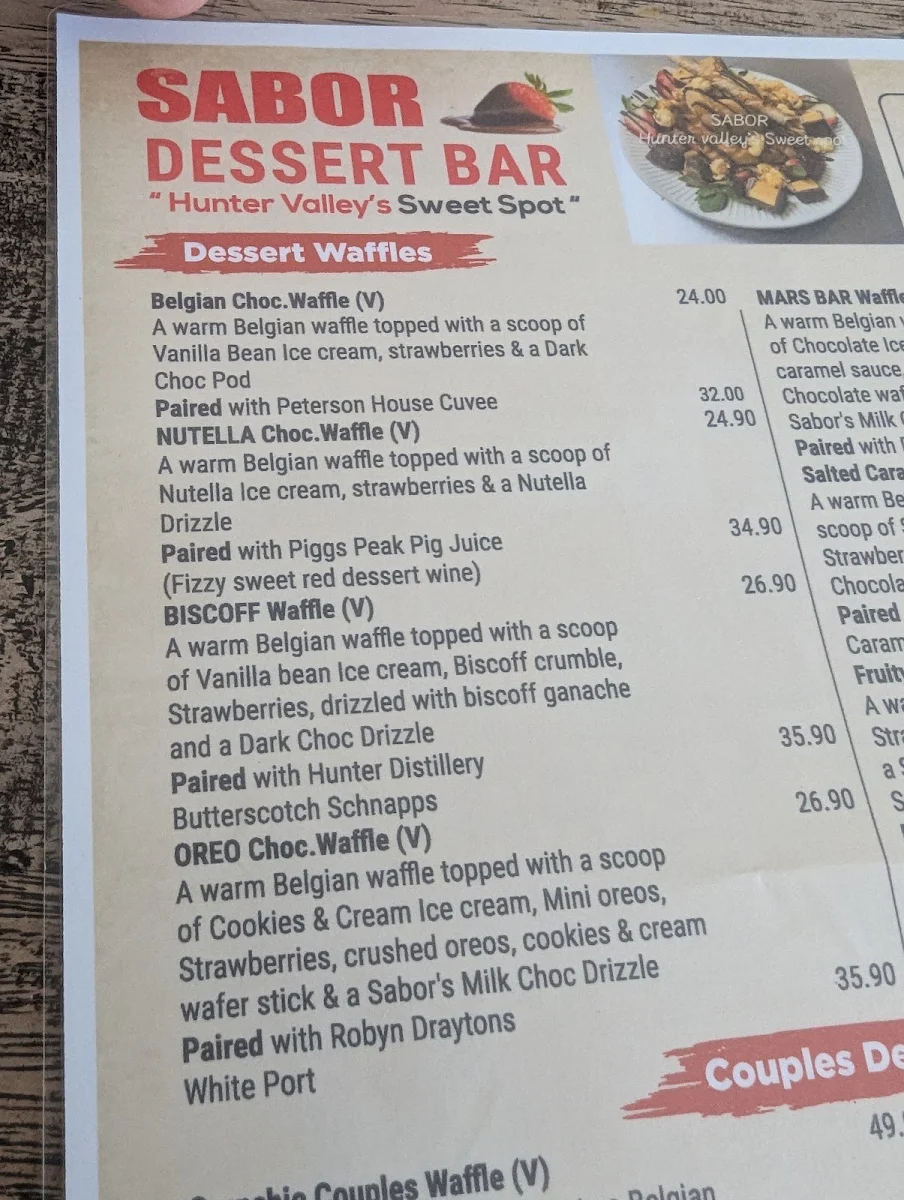 Menu, Sabor Dessert Bar