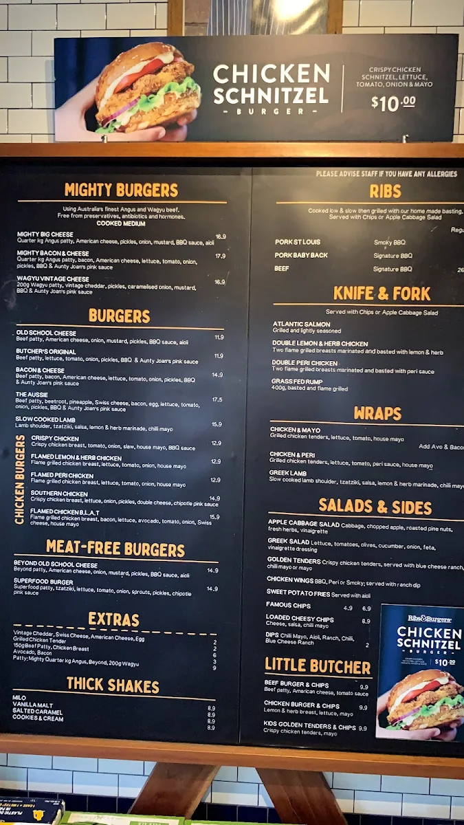 Menu, Ribs & Burgers Fortitude Valley