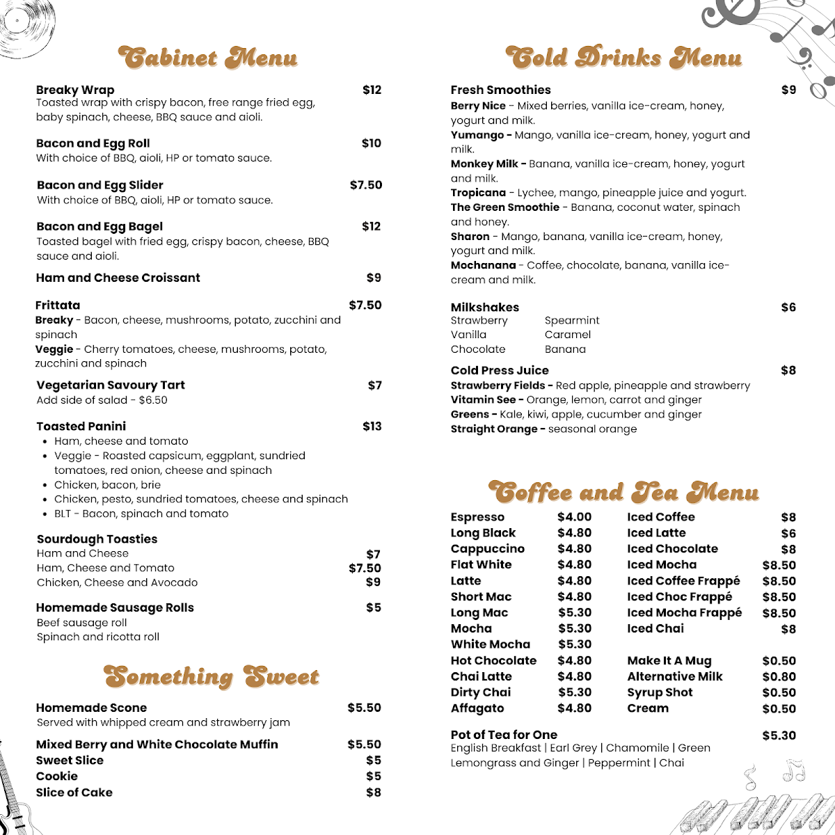 Menu, Cuppashack Coffee Lounge