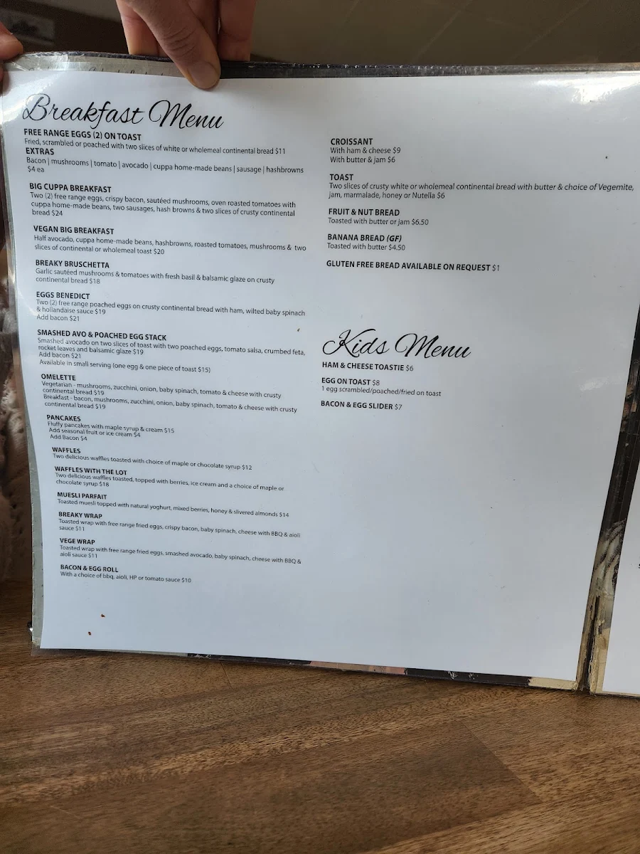 Menu, Cuppashack Coffee Lounge