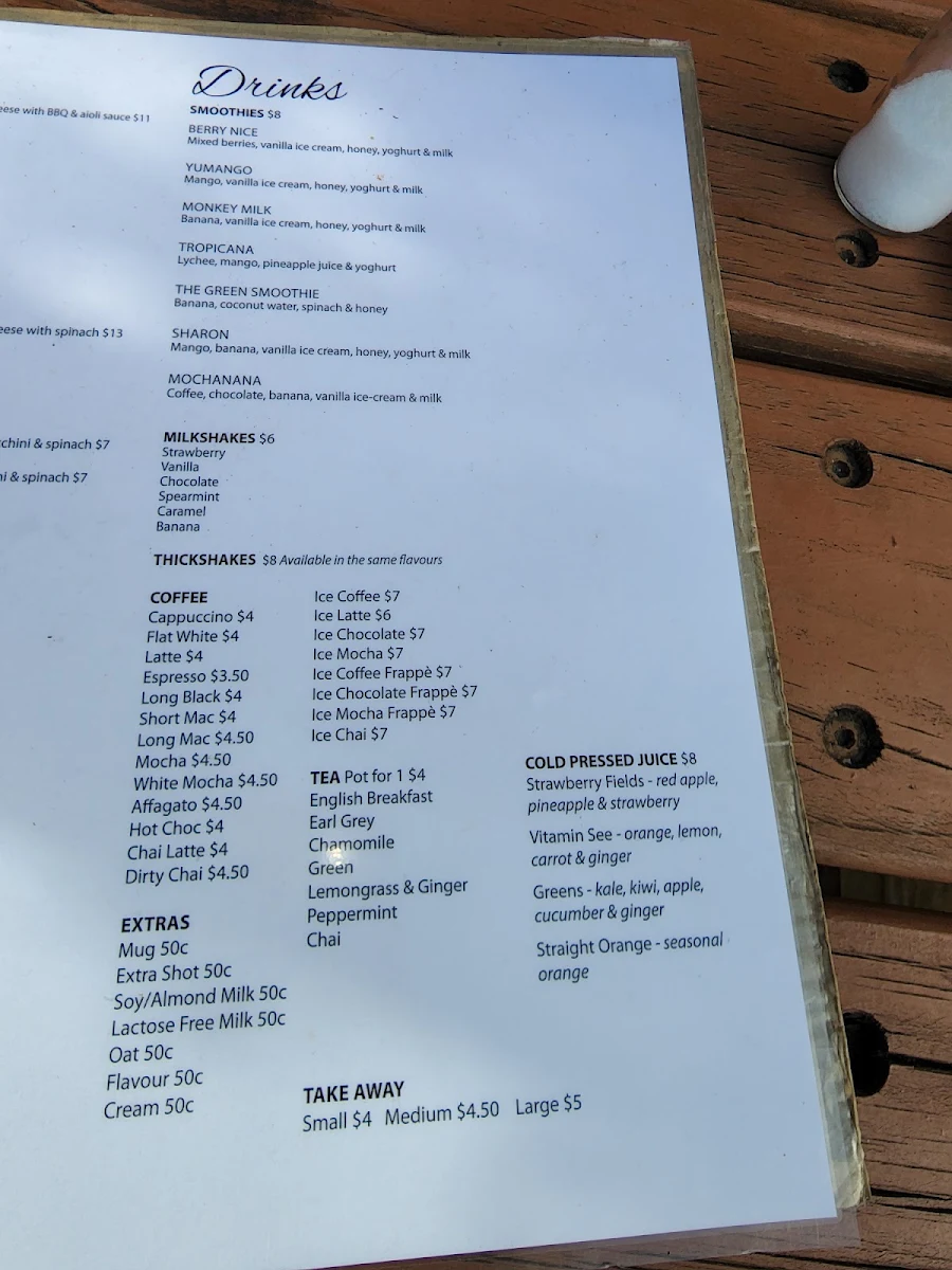 Menu, Cuppashack Coffee Lounge