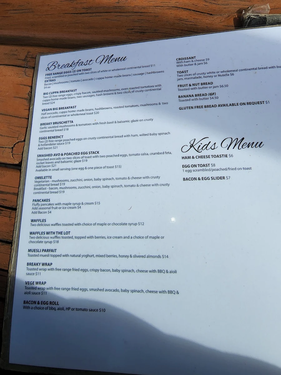 Menu, Cuppashack Coffee Lounge