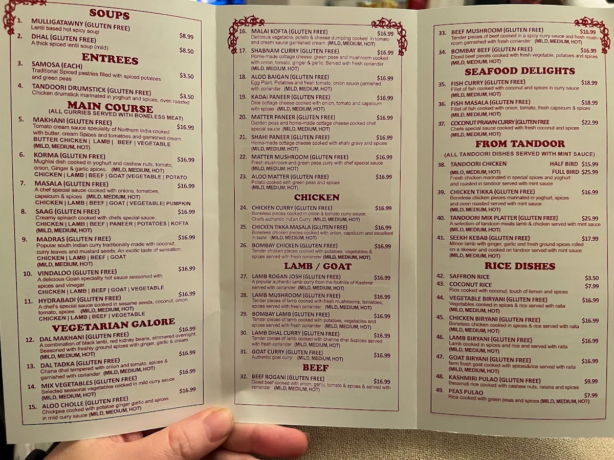 Menu, Muskaan K Indian Gourmet