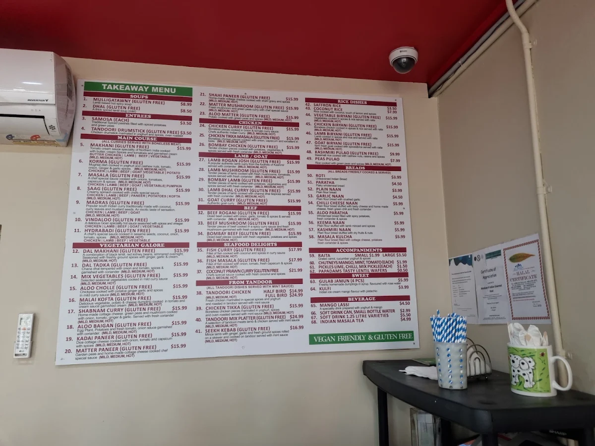 Menu, Muskaan K Indian Gourmet