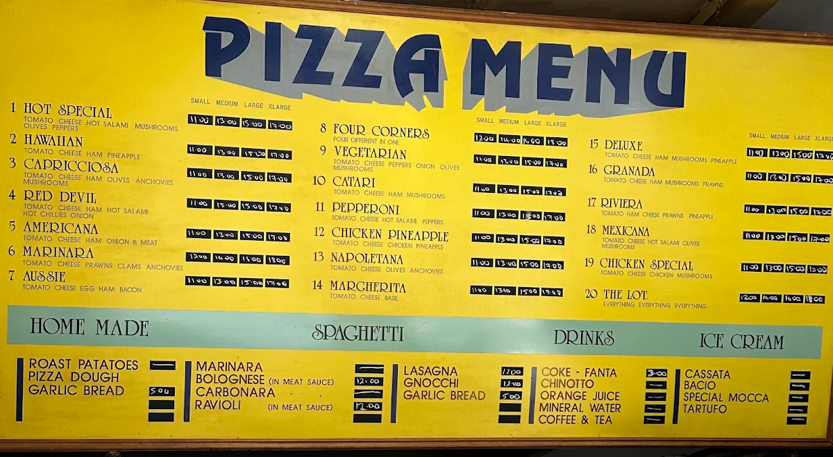 Menu, Hot Pizza House