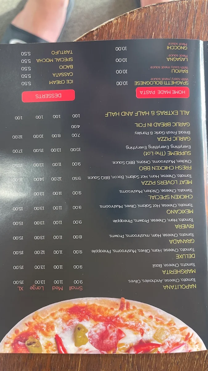 Menu, Hot Pizza House
