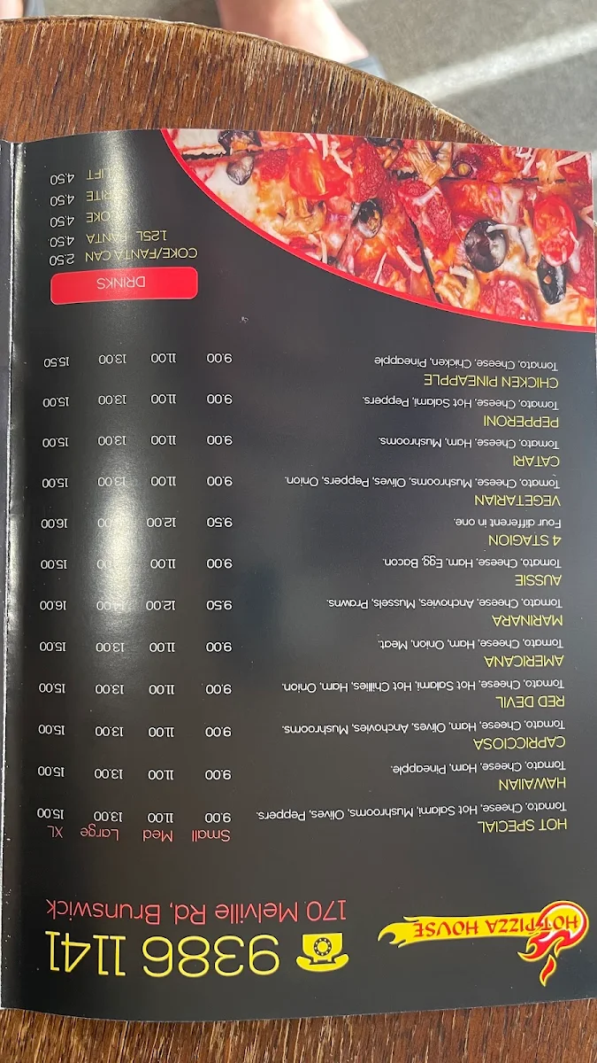 Menu, Hot Pizza House