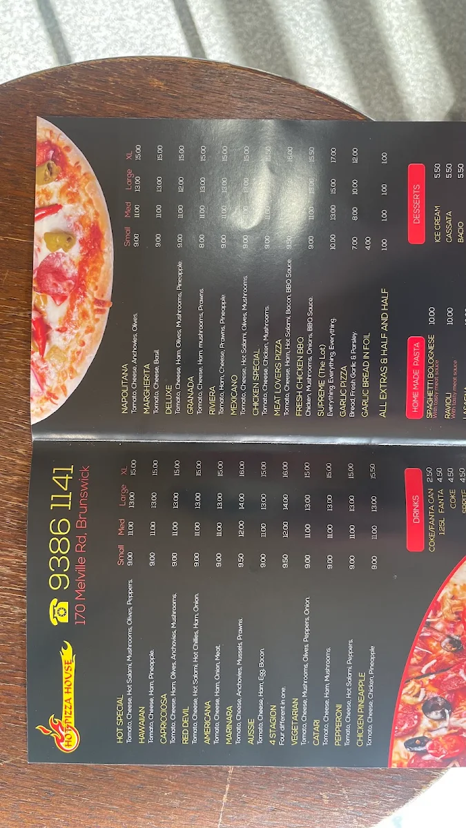 Menu, Hot Pizza House