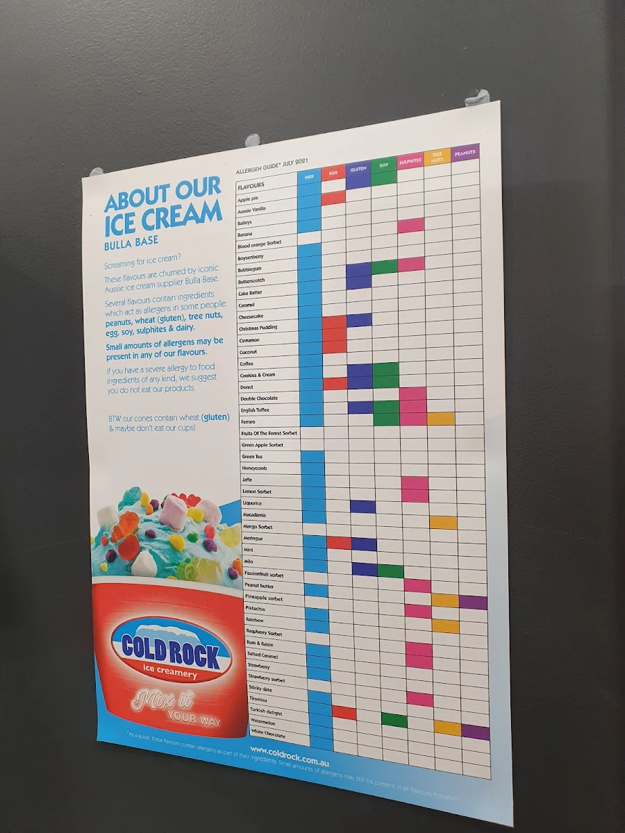 Menu, Cold Rock Ice Creamery Bendigo