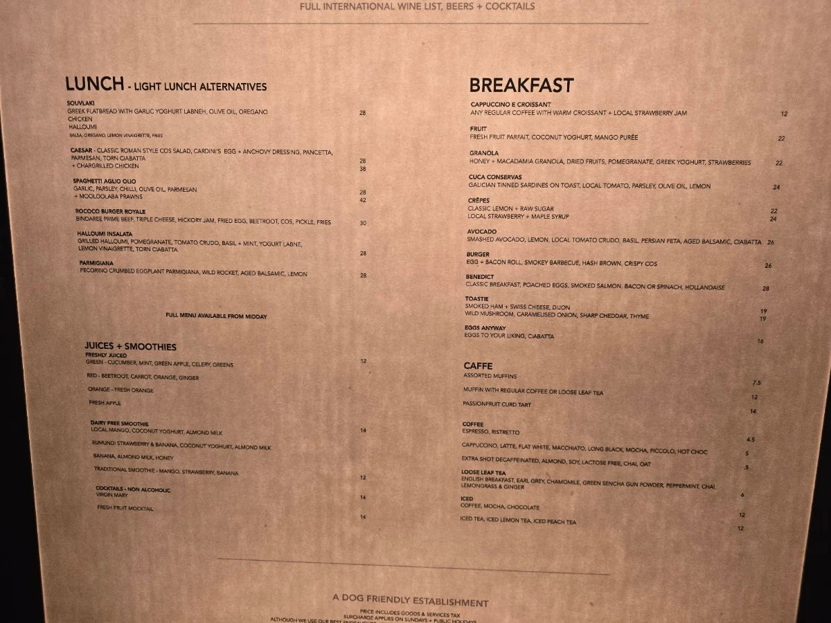 Menu, Rococo Bistro & Bar Noosa