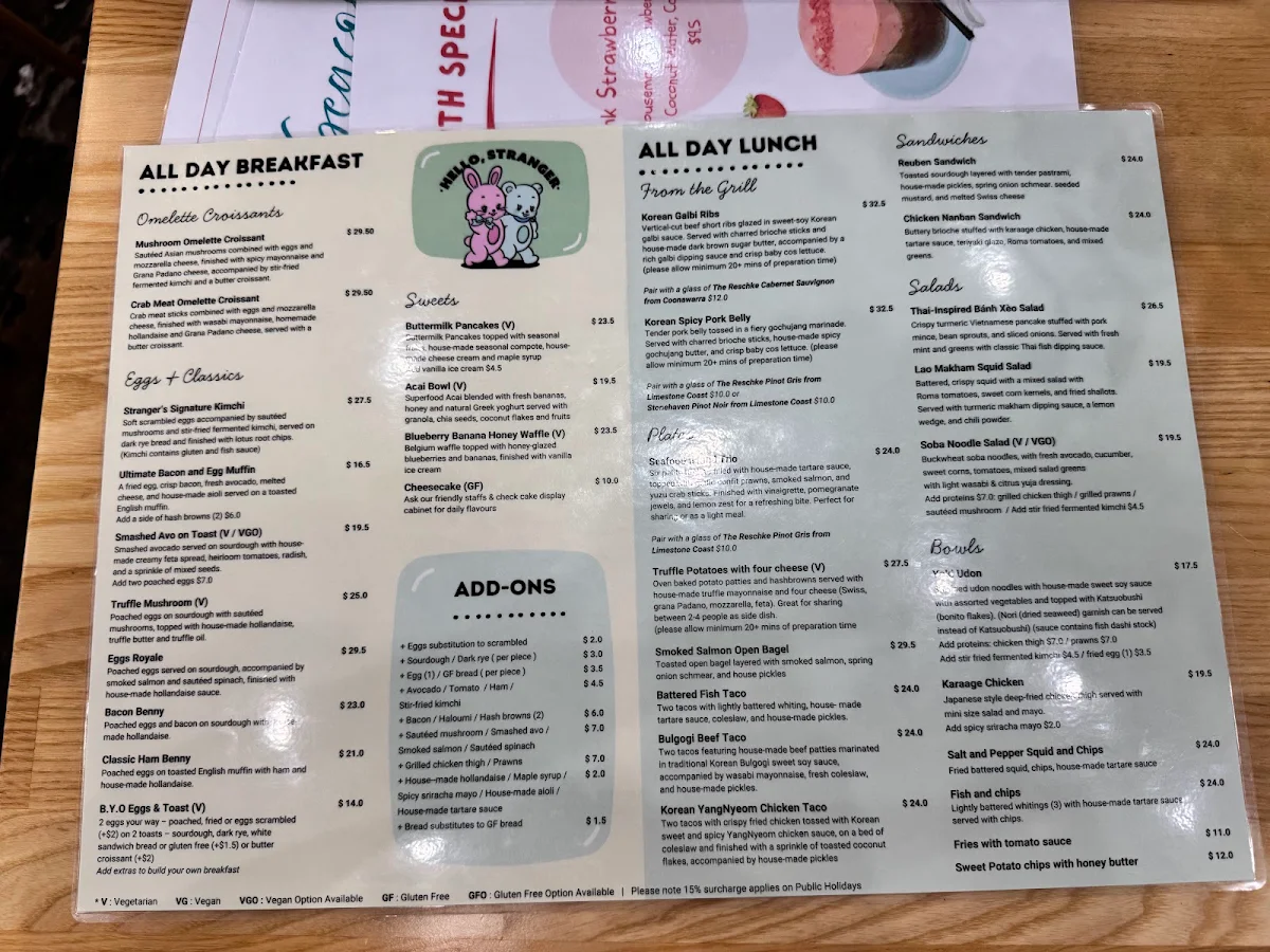 Menu, Hello, Stranger