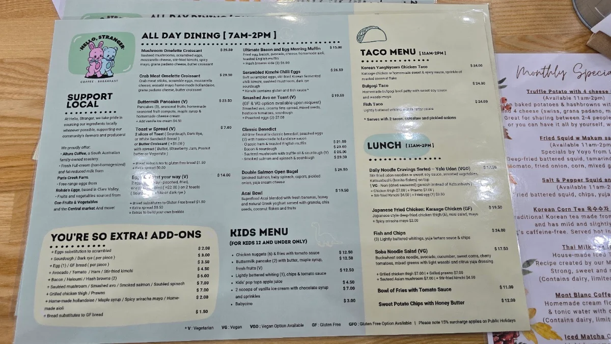 Menu, Hello, Stranger