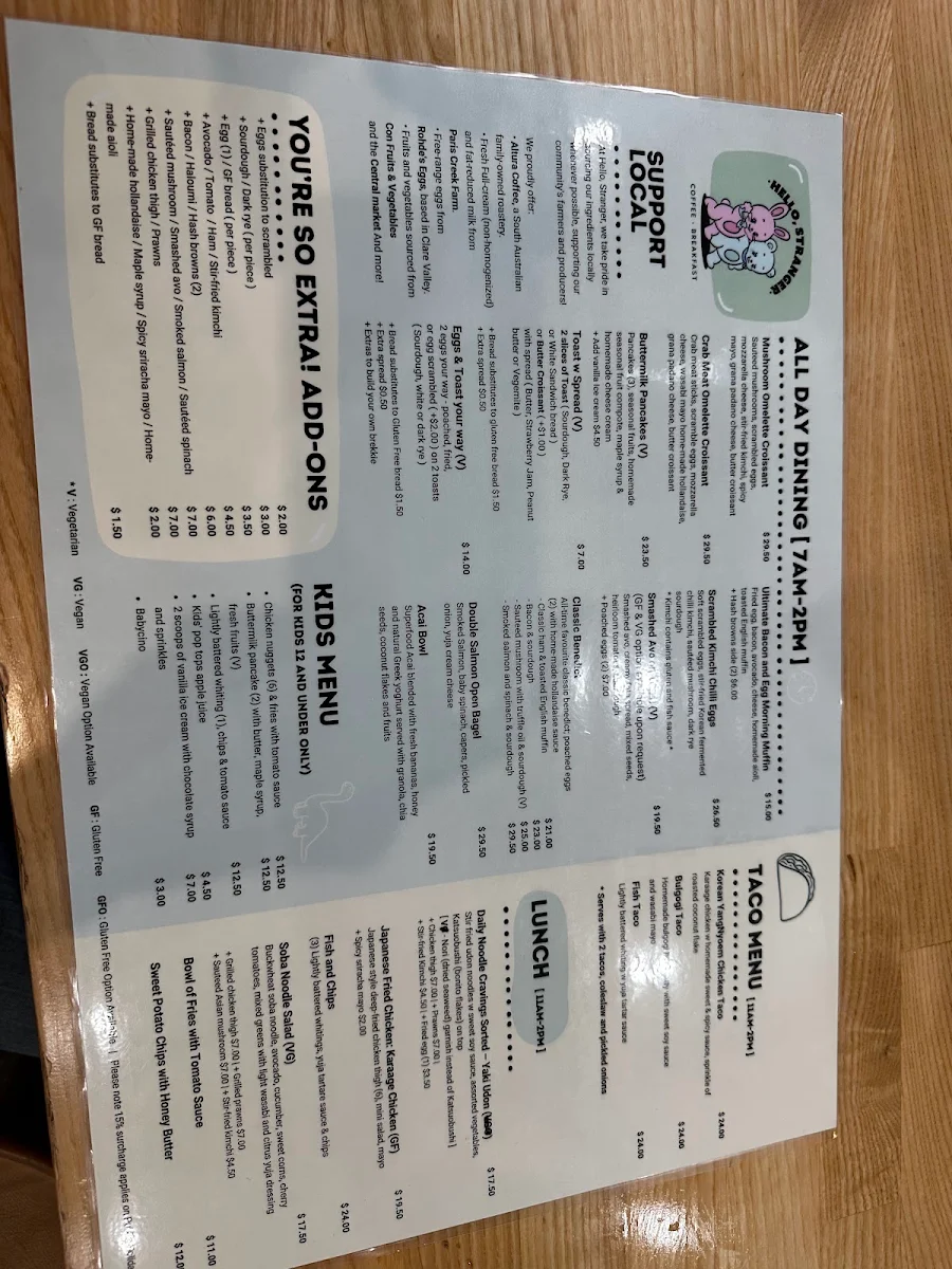 Menu, Hello, Stranger