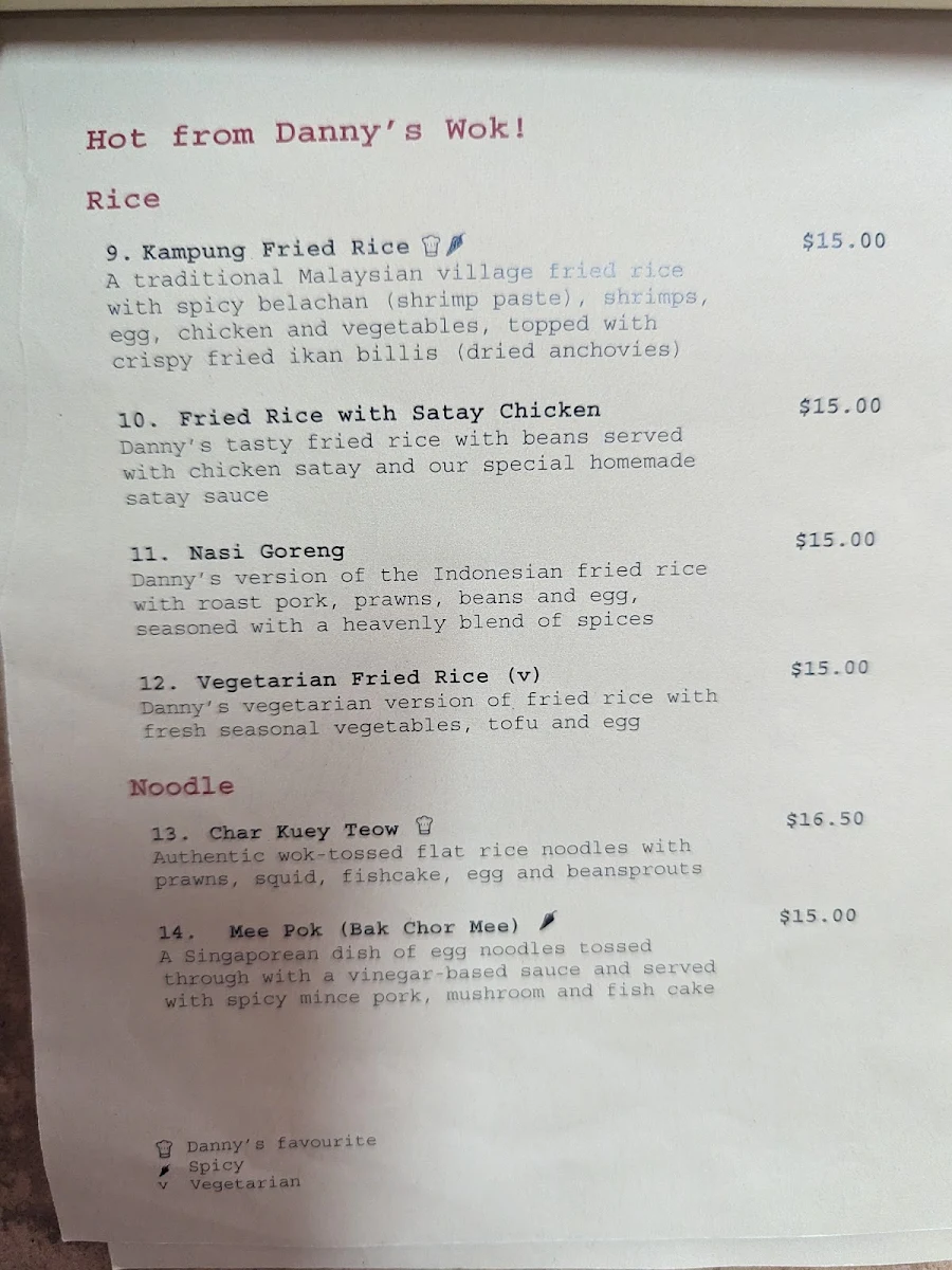 Menu, Danny's Kopitiam