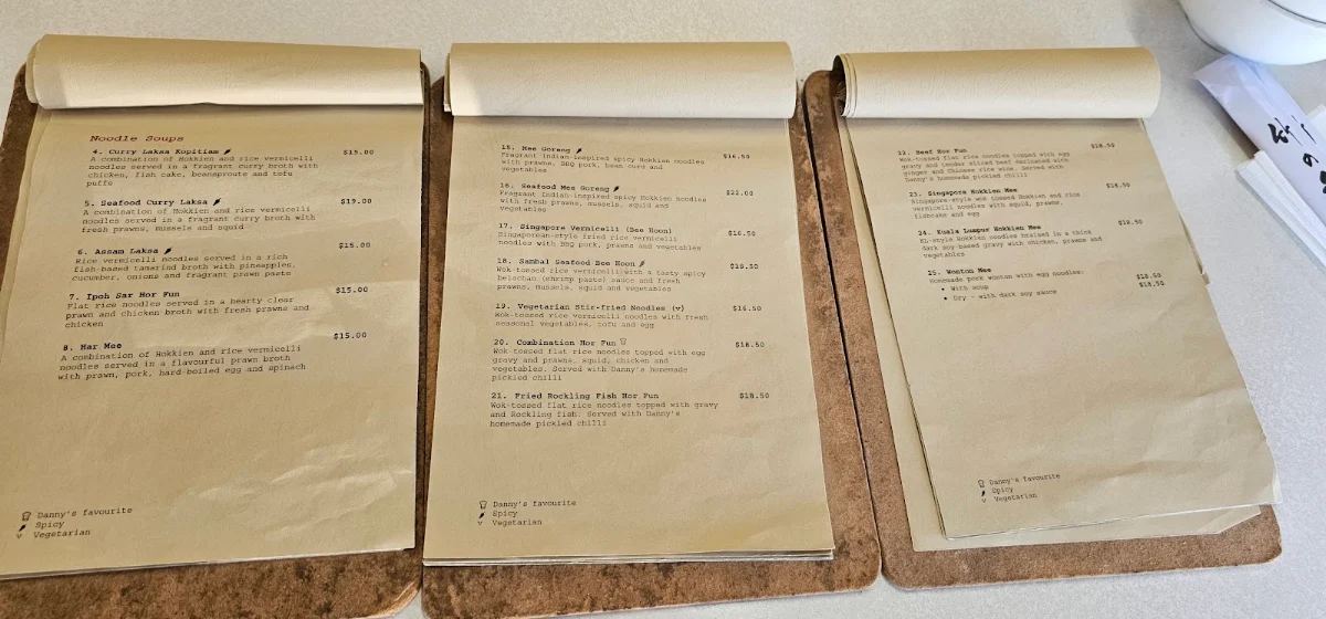 Menu, Danny's Kopitiam