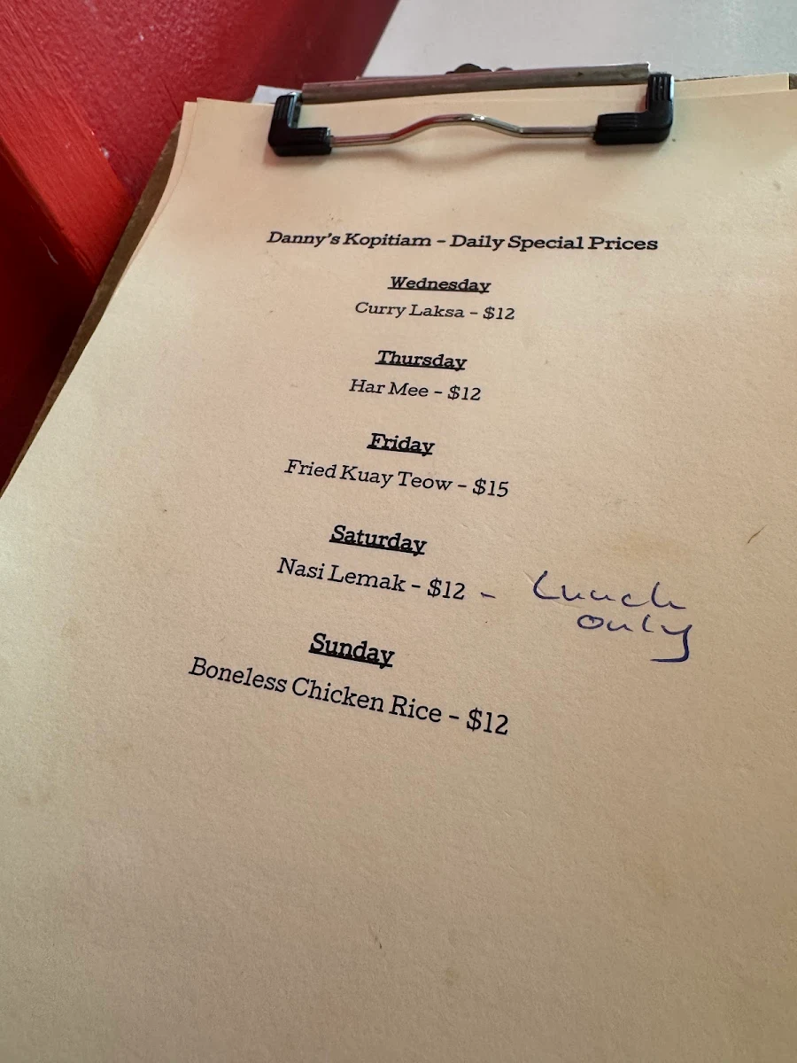 Menu, Danny's Kopitiam