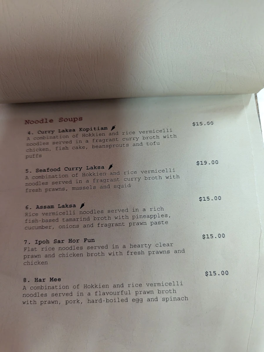 Menu, Danny's Kopitiam