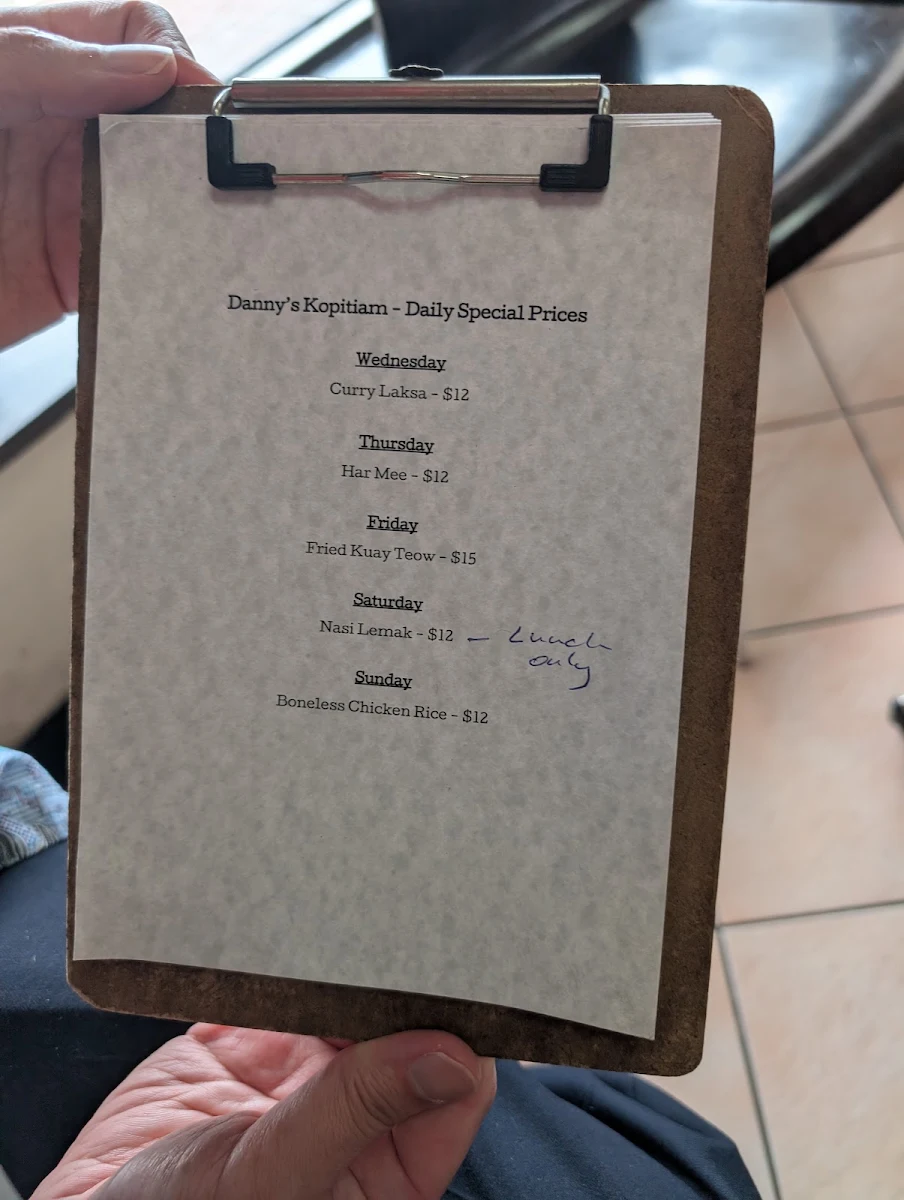 Menu, Danny's Kopitiam