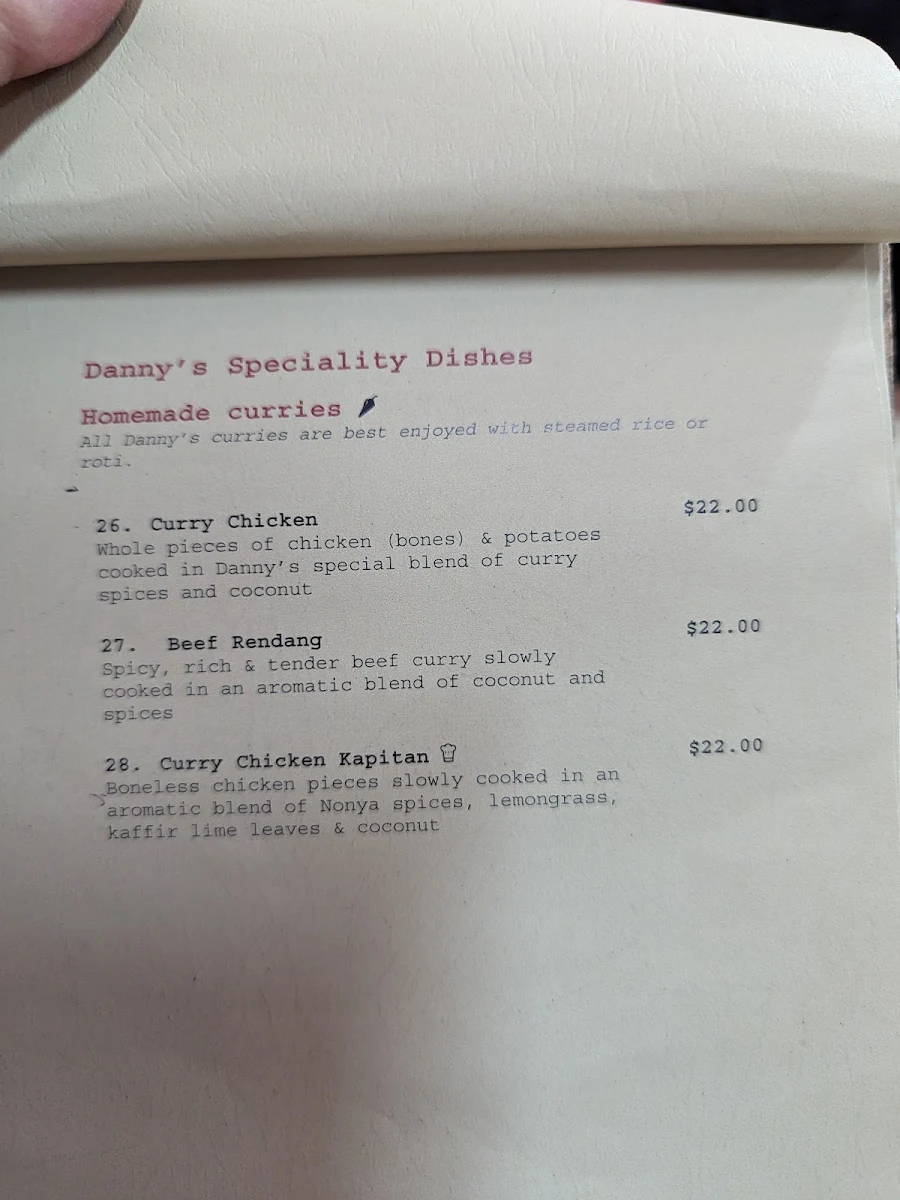 Menu, Danny's Kopitiam