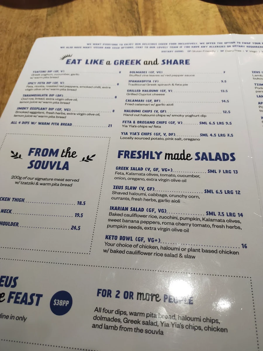 Menu, Zeus Street Greek Rosebery