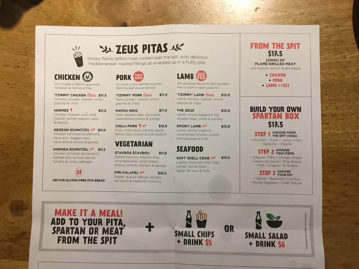 Menu, Zeus Street Greek Rosebery