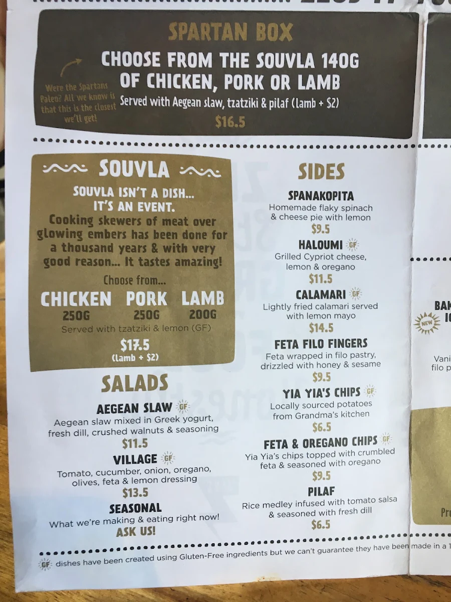 Menu, Zeus Street Greek Rosebery