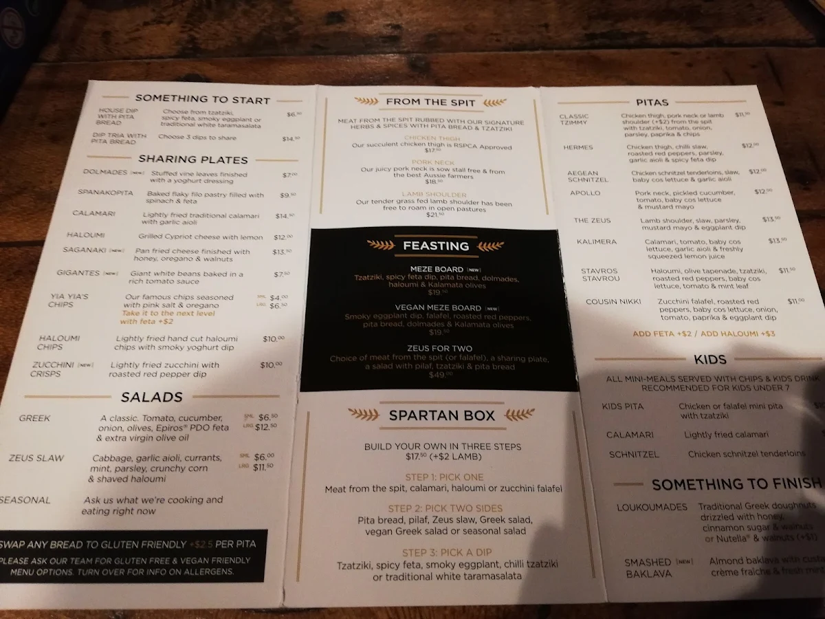 Menu, Zeus Street Greek Rosebery